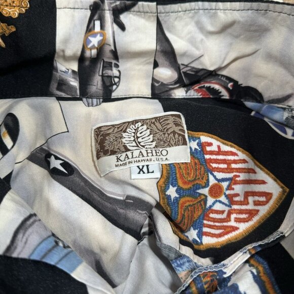 Vintage Kalaheo Hawaiian Military WW2 Bomber Plane Mens Shirt USA Hawaii Size XL - Picture 11 of 12